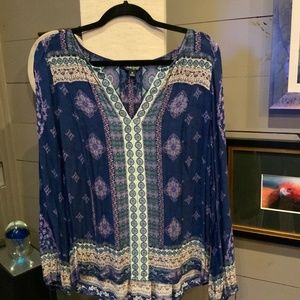 Lucky Brand - silky long sleeve v-neck multi-print blouse